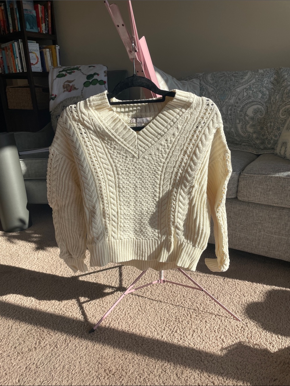 J. Crew Cream Cable-Knit V-Neck Sweater
